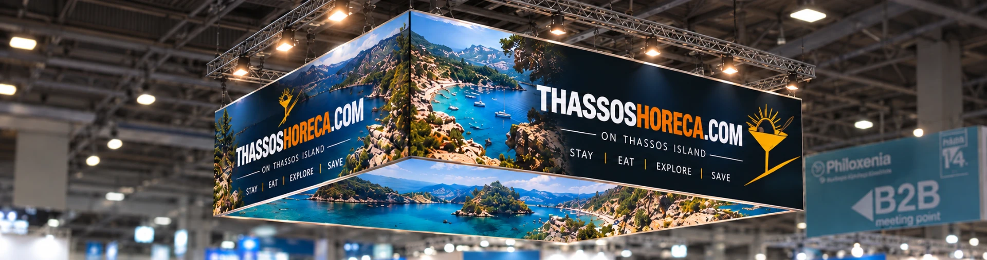 Thassos HORECA hanging stand banner at the Thessaloniki tourism exhibition